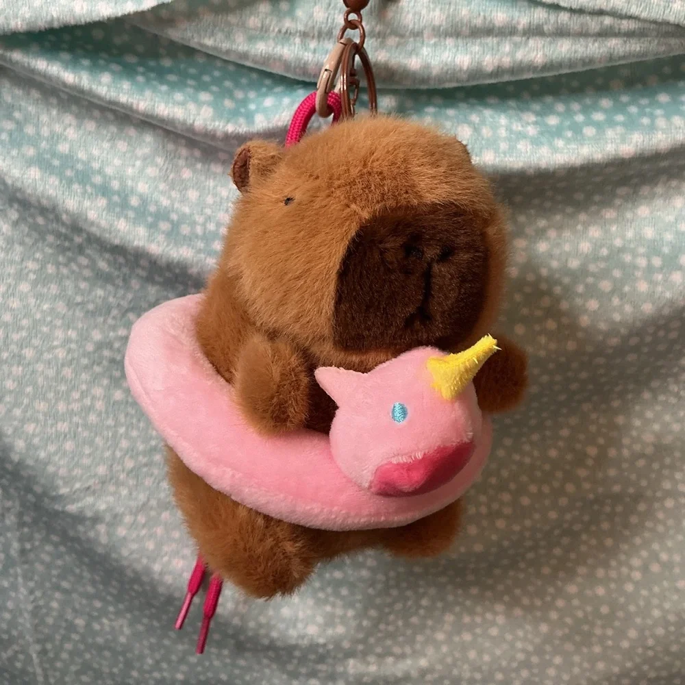 Capybara Bag Charm with Pink Floatie and Rope